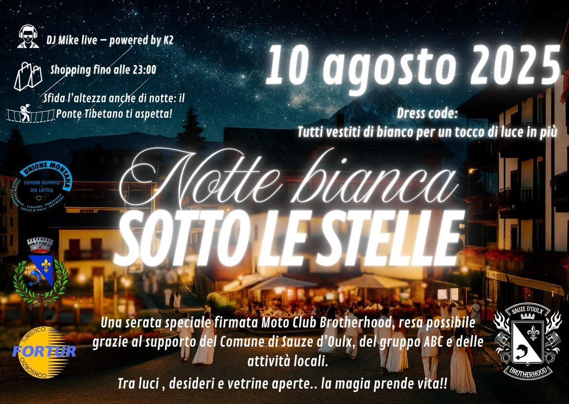 Locandina evento che si terrà il 10 agosto relativa alla Notte bianca sotto le stelle 