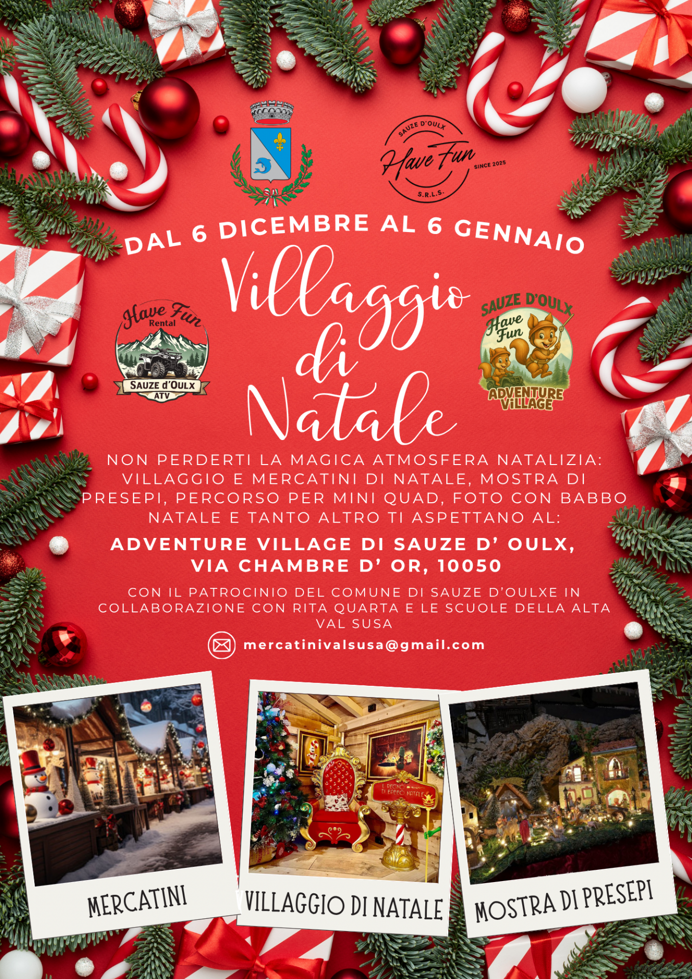 Locandina dell'evento: "Villaggio di Natale" che si terrà dal 06 dicembre al 06 gennaio presso l'Adventure Village