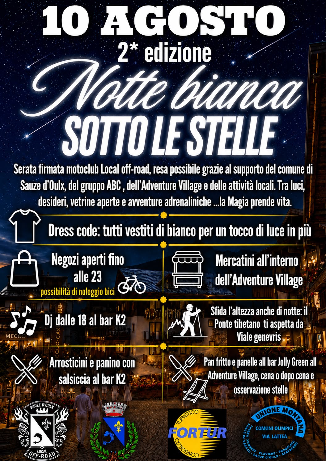 Locandina evento che si terrà il 10 agosto relativa alla Notte bianca sotto le stelle